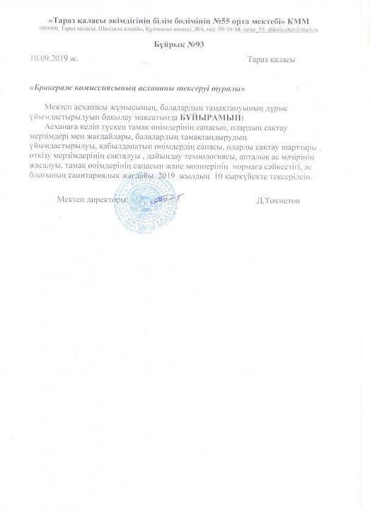 Брокераж комиссиясының қыркүйек айында асхана тексеруі