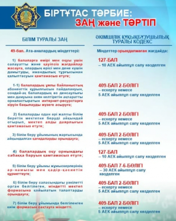 Біртұтас Тәрбие:ЗАҢ және ТӘРТІП